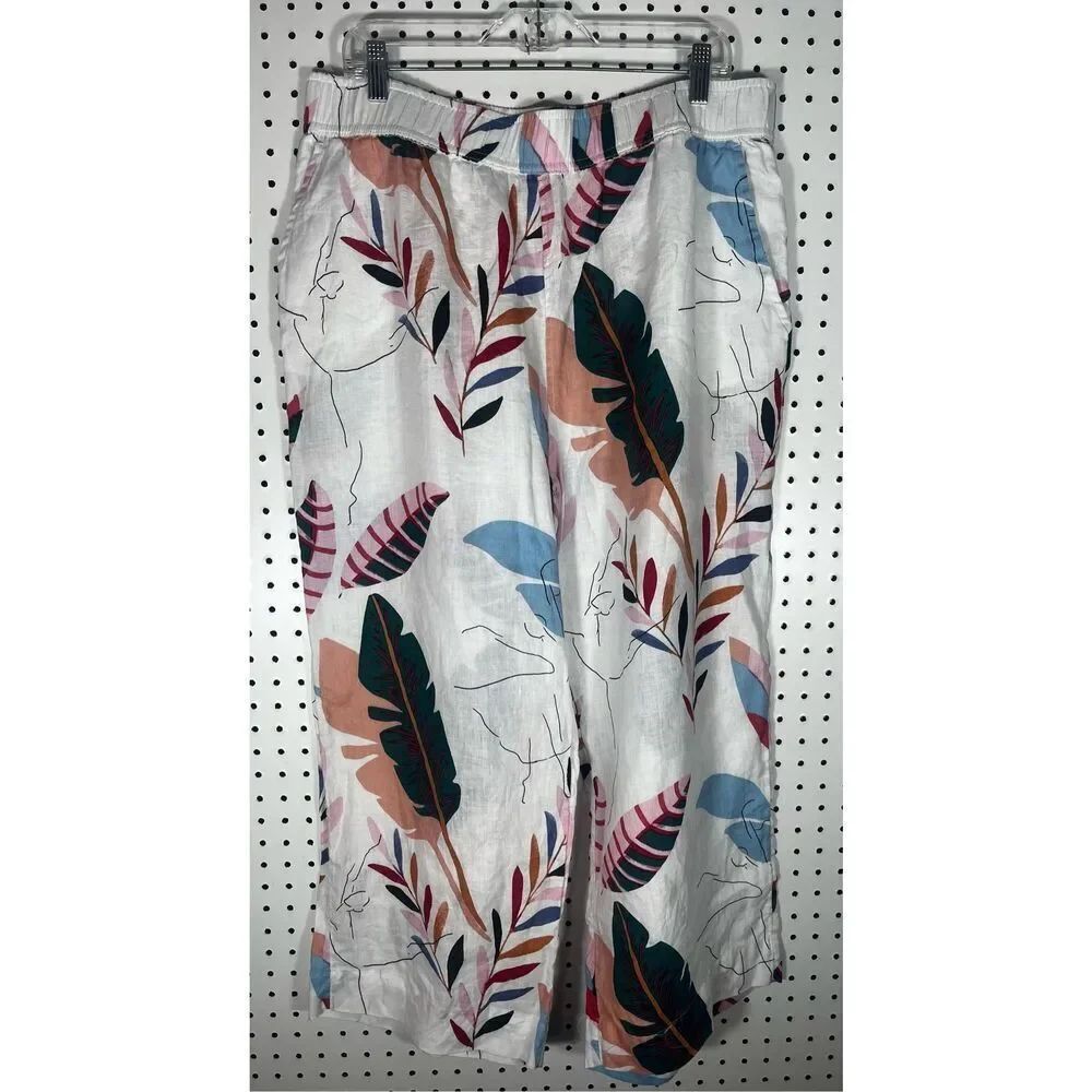 Cynthia Rowley tropical print linen wide leg pants size 1x